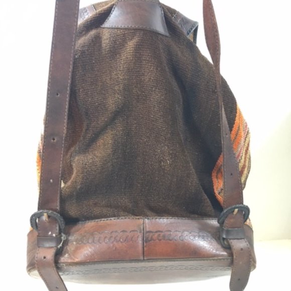 Genuine Leather Rainbow Woven Natural Dyes Textile Backpack Made in Bolivia BOHO - Picture 2 of 16